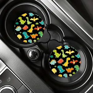 Set di sottobicchieri per auto con simpatici dinosauri, inserti antiscivolo per portabicchieri.