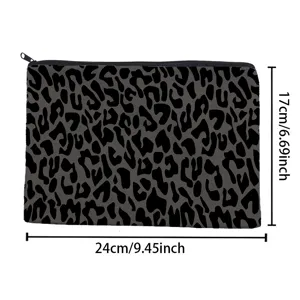 Women leopard print cosmetic bag travel makeup pouch zipper pencil case size 24x17cm