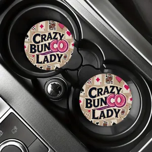 Round car cup holder coasters with funny poker cards print, anti-slip auto drink coasters.