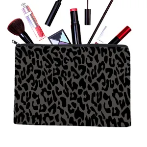 Leopard print cosmetic bag for women, stylish cotton makeup pouch and clutch handbag for daily use.