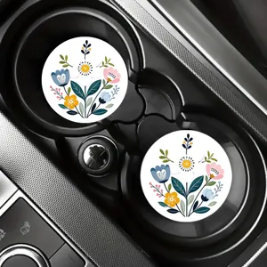 Sous-verres de voiture absorbants avec motif floral en céramique pour porte-gobelet intérieur.