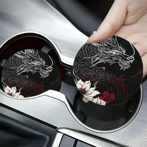 Universal Car Acrylic Coaster Anti-Slip Shockproof Cup Holder Pad Astronaut Dragon Rooster Pattern Automobile Interior Decoration Accessories