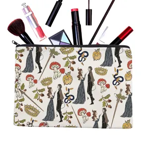 Gothic fairy tale style canvas makeup bag, portable zipper clutch and pencil pouch for women.