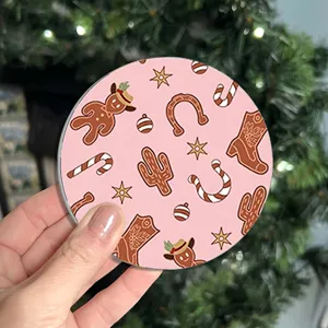 Sottobicchiere per auto rosa stile Natale western, simpatico sottobicchiere in acrilico.