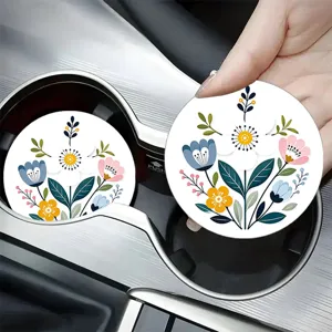 Sous-verres de voiture en céramique absorbante avec motif floral, insert mignon.