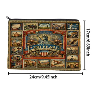 Vintage American history theme canvas pouch cosmetic bag zipper pencil case 24x17cm