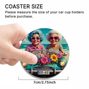 Sous-verre de voiture absorbant avec illustration drôle, taille de diamètre 7 cm.