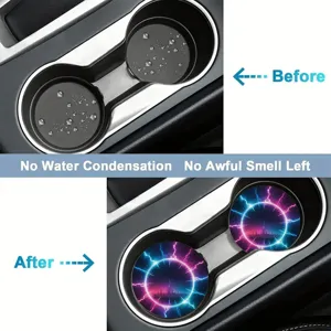Vue détaillée de sous-verres de voiture ronds imperméables avec design anti-condensation.
