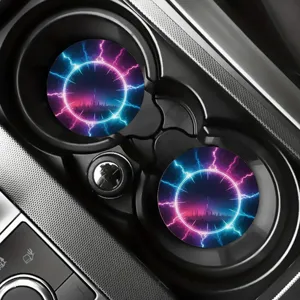 Sous-verres de voiture design éclair neon cyberpunk tapis antidérapant en silicone 2 pièces