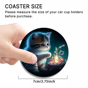 Cute kitten car cup holder coaster 7cm round silicone coaster for automotive drinkware