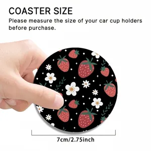 Sous-verre antidérapant pour porte-gobelet de voiture avec motif fraise et fleur, rond de 7cm.