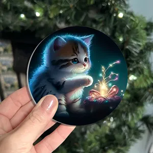 Cute cat round coaster Christmas tree pattern heat resistant silicone coffee cup table mat decor