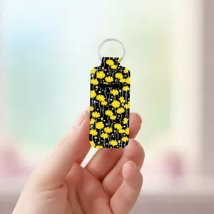 Floral print chapstick holder keychain with metal ring, portable lipstick pouch for daily use.