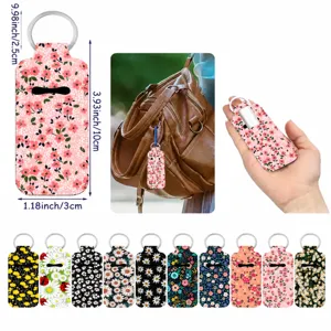 Floral Lip Balm Holder Keychain Portable Polyester Lipstick Sleeve Bag Keyring Protector Accessory For Women Girls Travel Gift