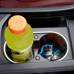 Cute kitten silicone coaster round coffee cup mat for car cup holder party decoration
