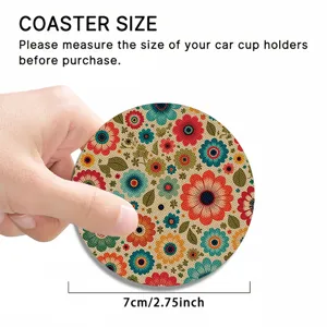 Round retro floral print coffee cup coaster, durable 7cm car cup holder protector mat.