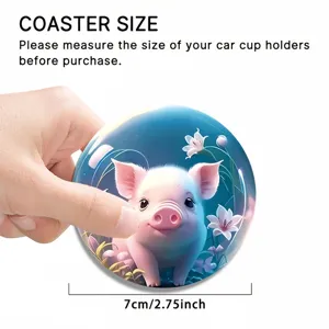 Mignon cochon de dessin animé sous-verre de voiture absorbant céramique ronde 7cm antidérapant