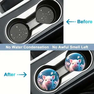 Sous-verres de voiture cochon rose mignon, tapis de porte-gobelet en silicone antidérapants.
