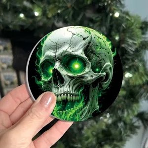 Universal car cup holder coaster featuring a striking green glowing skull design for auto.
