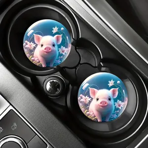 Lot de 2 sous-verres de voiture mignon motif cochon, tapis antidérapants pour porte-gobelets.