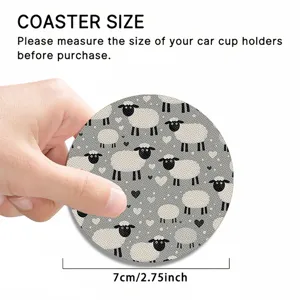 Round car cup holder coaster with cute sheep and heart pattern, 7cm diameter, non-slip design.