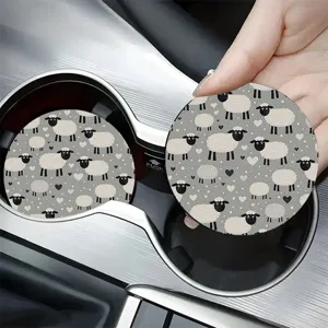 Cute sheep car coasters 2 pack, anti-slip round silicone cup holder insert coasters.