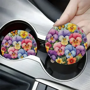 Dessous de verre rond pour voiture à motif floral, tapis antidérapant pour décoration intérieure.
