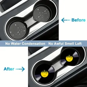 Car cup holder coasters with vintage vinyl record design, anti-slip and dustproof mats.