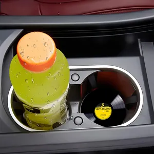 Car cup holder coaster anti-slip mat black vinyl record design automotive interior accessory