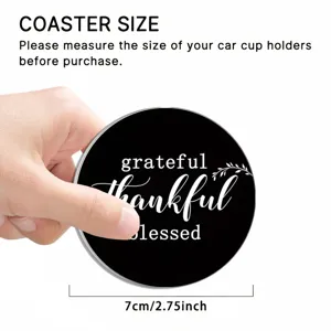 Auto Tassenuntersetzer 7cm Rund Schwarz Silikon Matte Grateful Thankful Blessed Deko