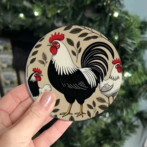 Vintage farmhouse rooster print round car cup coaster absorbent drink protection pad