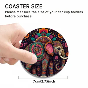 Auto Tassen Untersetzer runder Becherhalter mit buntem Mandala Elefanten Design 7cm.