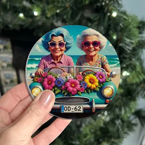 Sous-verre absorbant rond imprimé pour décoration de tasses, illustration de voiture rétro vintage.