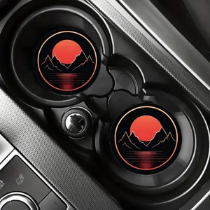 Sonnenuntergang Berg Design Auto Tassen Untersetzer Set, rutschfeste Silikon Getränkehalter Matte.