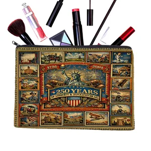 Vintage American 250th anniversary cosmetic bag canvas makeup pouch zipper organizer case for women