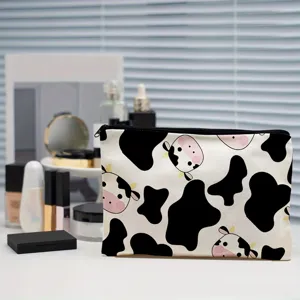Niedliche Kuh Muster Make-up Tasche tragbare Kosmetiktasche für Reise und Alltag.