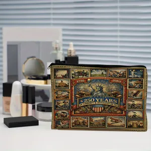 Vintage patriotic cosmetic bag canvas pouch vintage style makeup organizer travel case