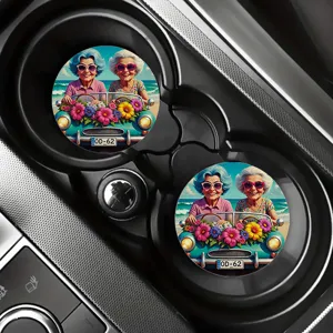 Sous-verres de voiture absorbants en céramique avec un motif floral rétro vintage.