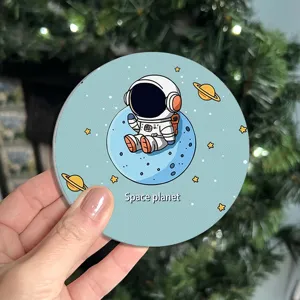 Cute astronaut round car coaster non-slip drink cup mat for auto and home daily use.