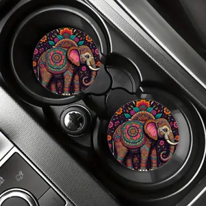 Bunte böhmische Elefanten Auto Becher Untersetzer Set, saugfähige rutschfeste Autodekoration.
