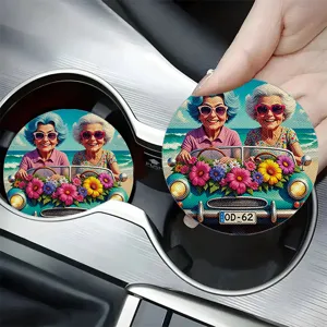 Sous-verre de voiture imprimé drôle de femmes âgées tasse absorbante boisson tapis intérieur auto