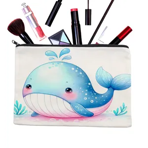 Niedliche Wal-Druck Leinwand Kosmetiktasche tragbare Reise Make-up Tasche für den täglichen Gebrauch