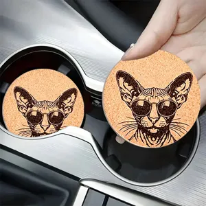Absorbent car coasters feature a cool sphynx cat wearing sunglasses design for daily use.