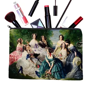 Vintage oil painting print cosmetic bag classic court ladies large capacity makeup pouch