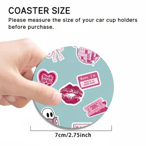 Silicone car cup holder coaster with pink cute book pattern, non-slip 7cm drink mat.