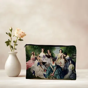Classical oil painting print cosmetic bag, vintage style zipper makeup pouch, elegant clutch.