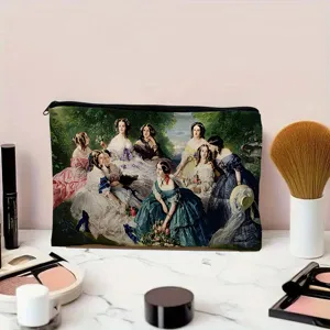 Classical painting print zipper cosmetic bag, vintage art canvas pouch and handy storage purse.