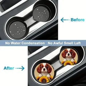 Cute dog sunflower car cup coaster non-slip absorbent pad auto drink holder insert