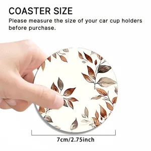Car coaster for vehicle cup holder round acrylic absorbent coaster with watercolor leaves pattern 7cm