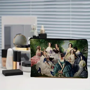 Vintage oil painting style cosmetic bag zipper make-up pouch travel organizer for women